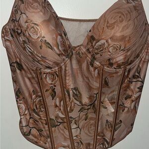 SHEIN Floral Corset Crop Top - Brown and Beige